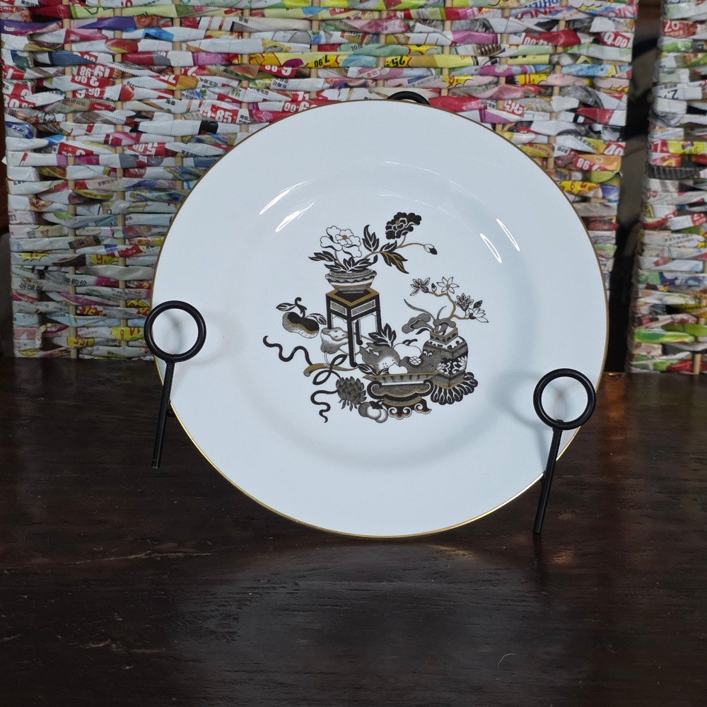 Spode Bone China Bowpot Salad Plate 8 Inch Black Gold Chinoiserie England Y7671